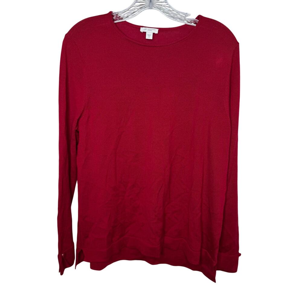 J. Jill Washable Merino Wool Sweater Women’s M‎ Red Bow Cuff Pullover READ